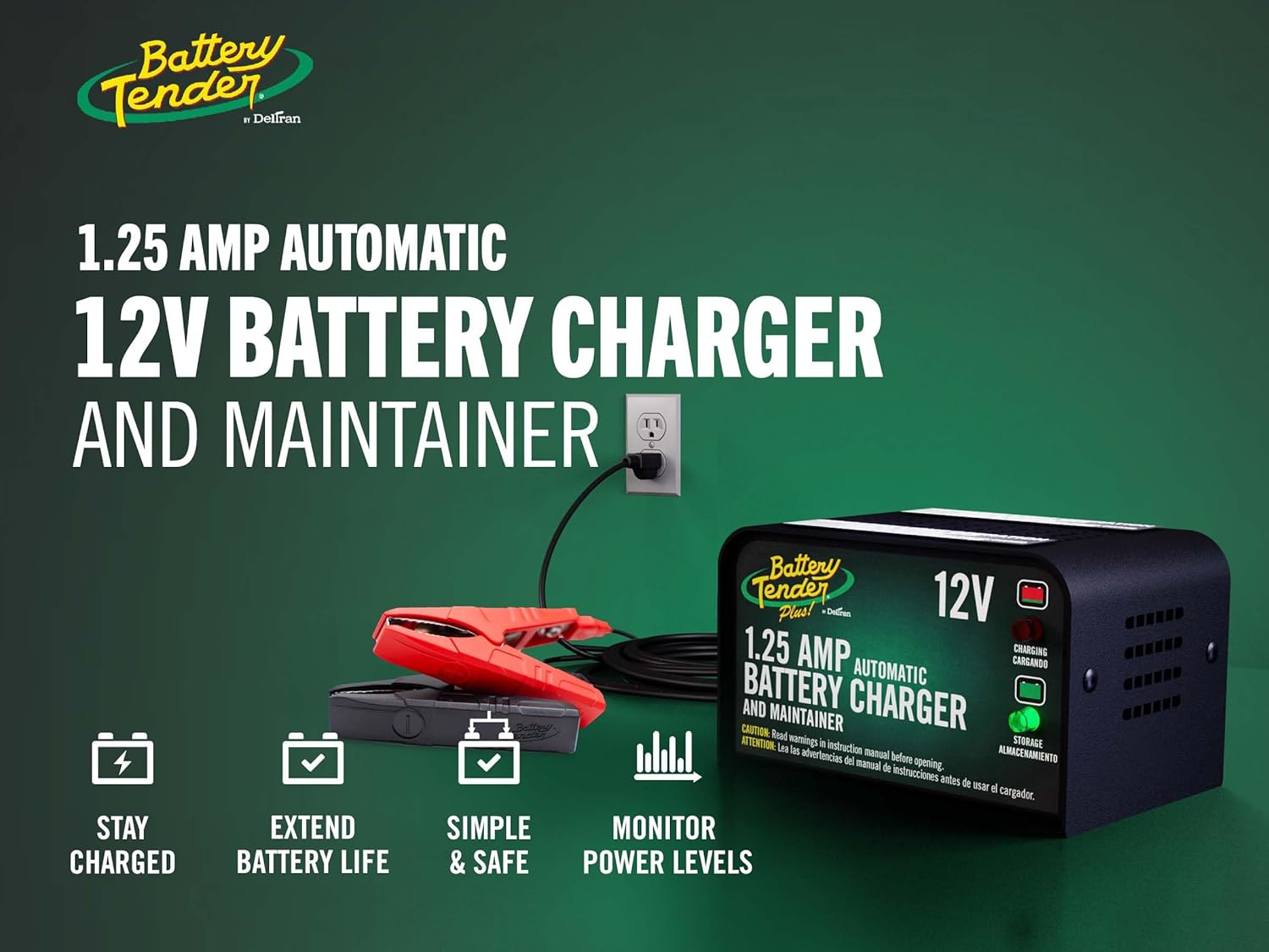 12V Battery Charger and Maintainer — 1.25 A Float Charge