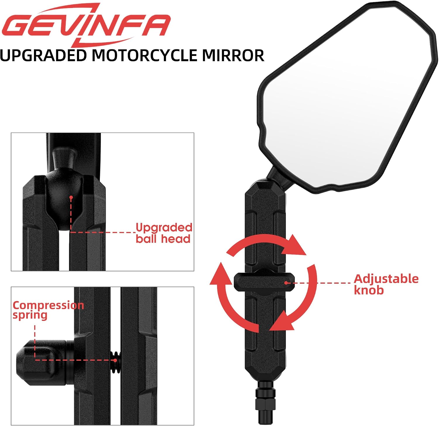 Adventure Motorcycle Mirrors — Ball Head, 8 and 10 mm Screws