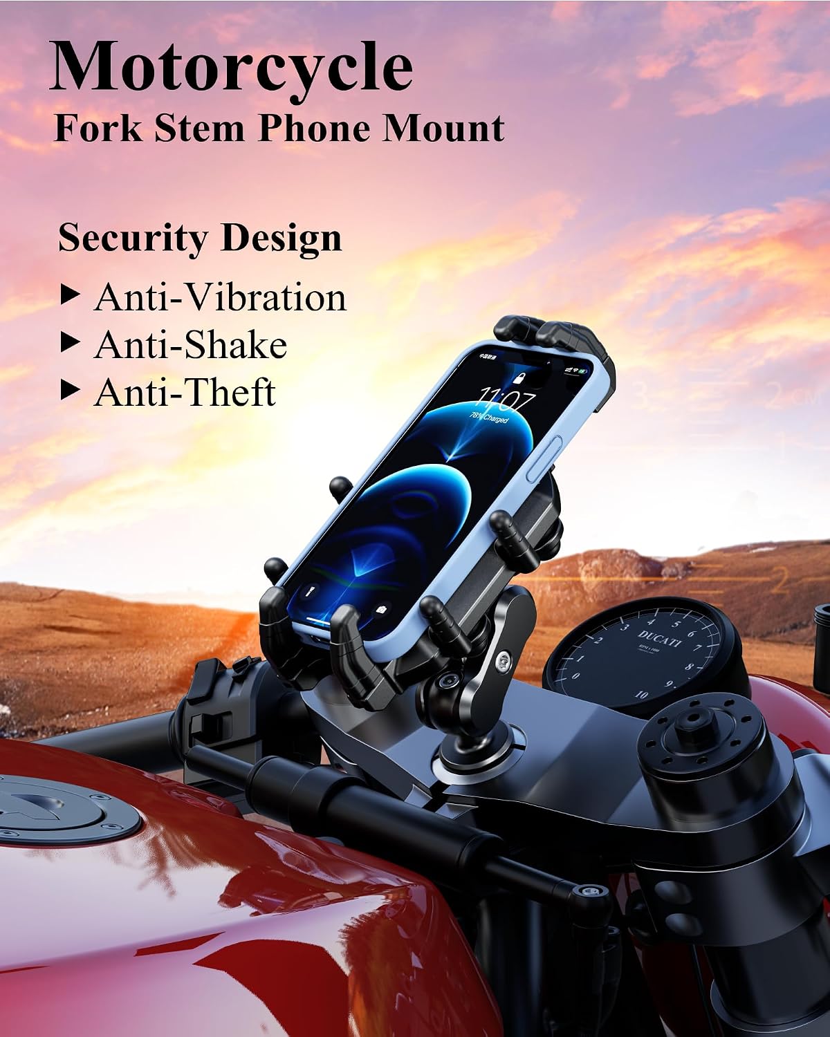 Anti-Theft Fork Stem Phone Mount with Vibration Dampener