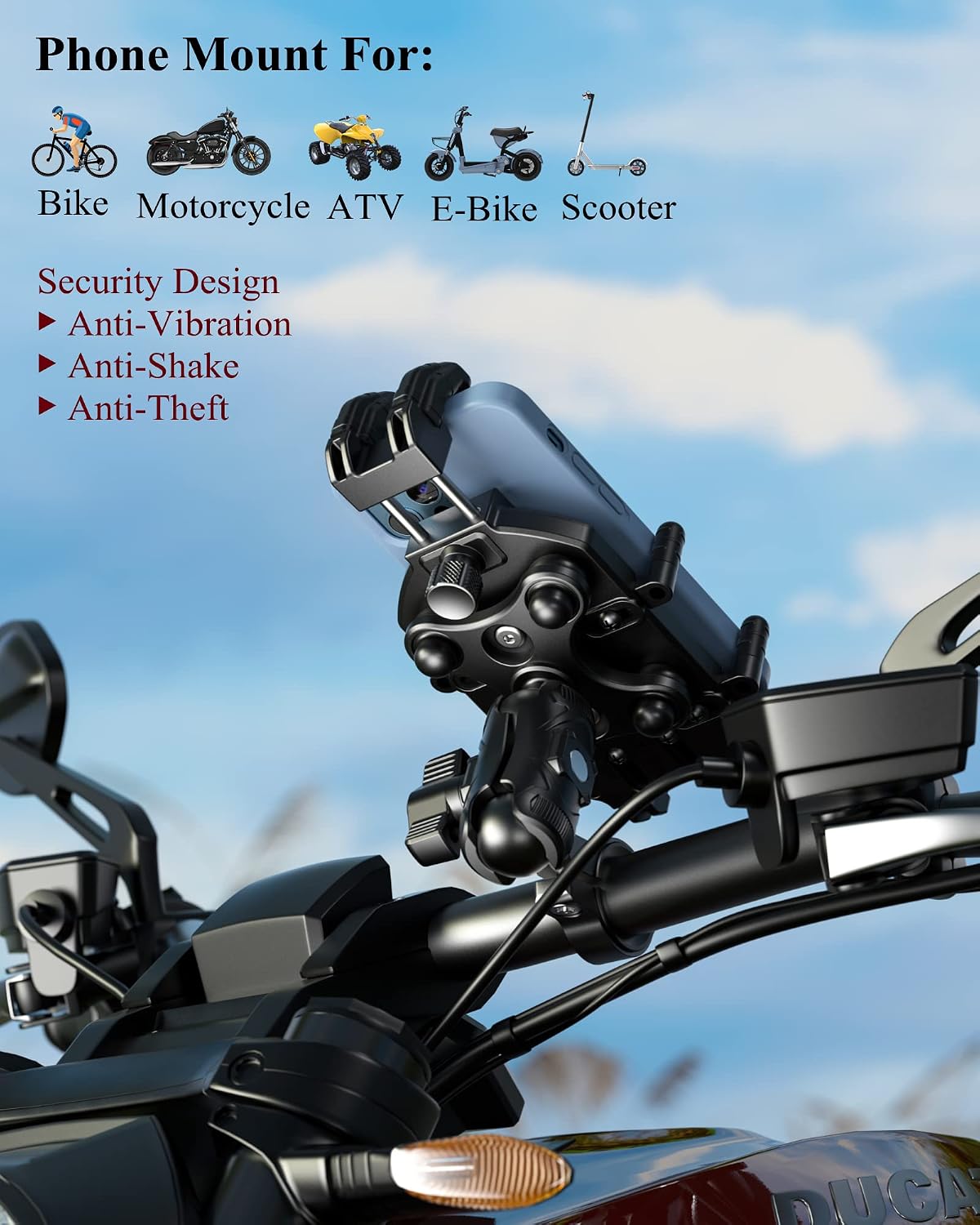 Anti-Theft Motorcycle Phone Mount with Vibration Dampener