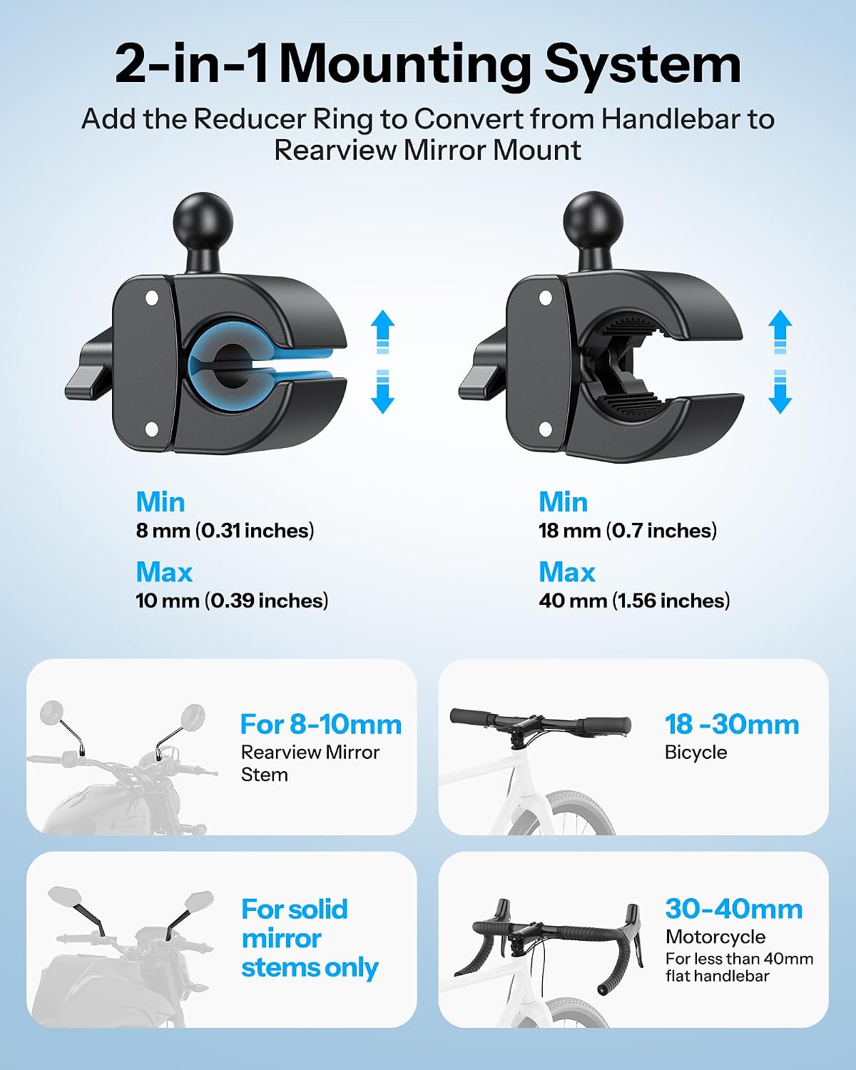 Anti-Vibration Bike Phone Mount — Fits 0.7 to 1.56 Inch Handlebars