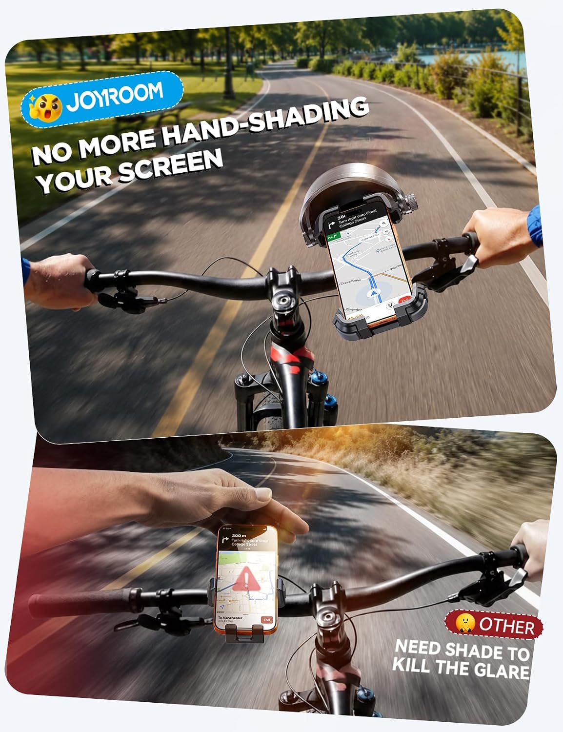 Handlebar Phone Holder with Silicone Protection — Anti-Glare Fit