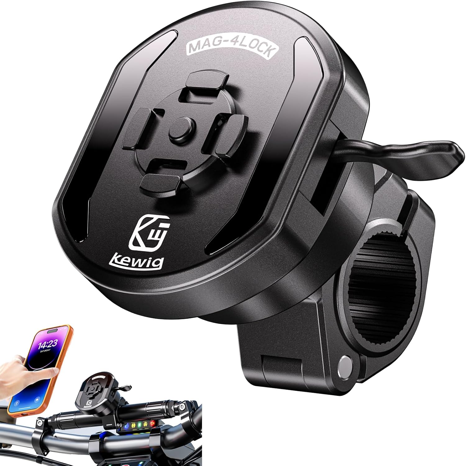 Magnetic Motorcycle Phone Mount with Four-Point Lock and Dampener