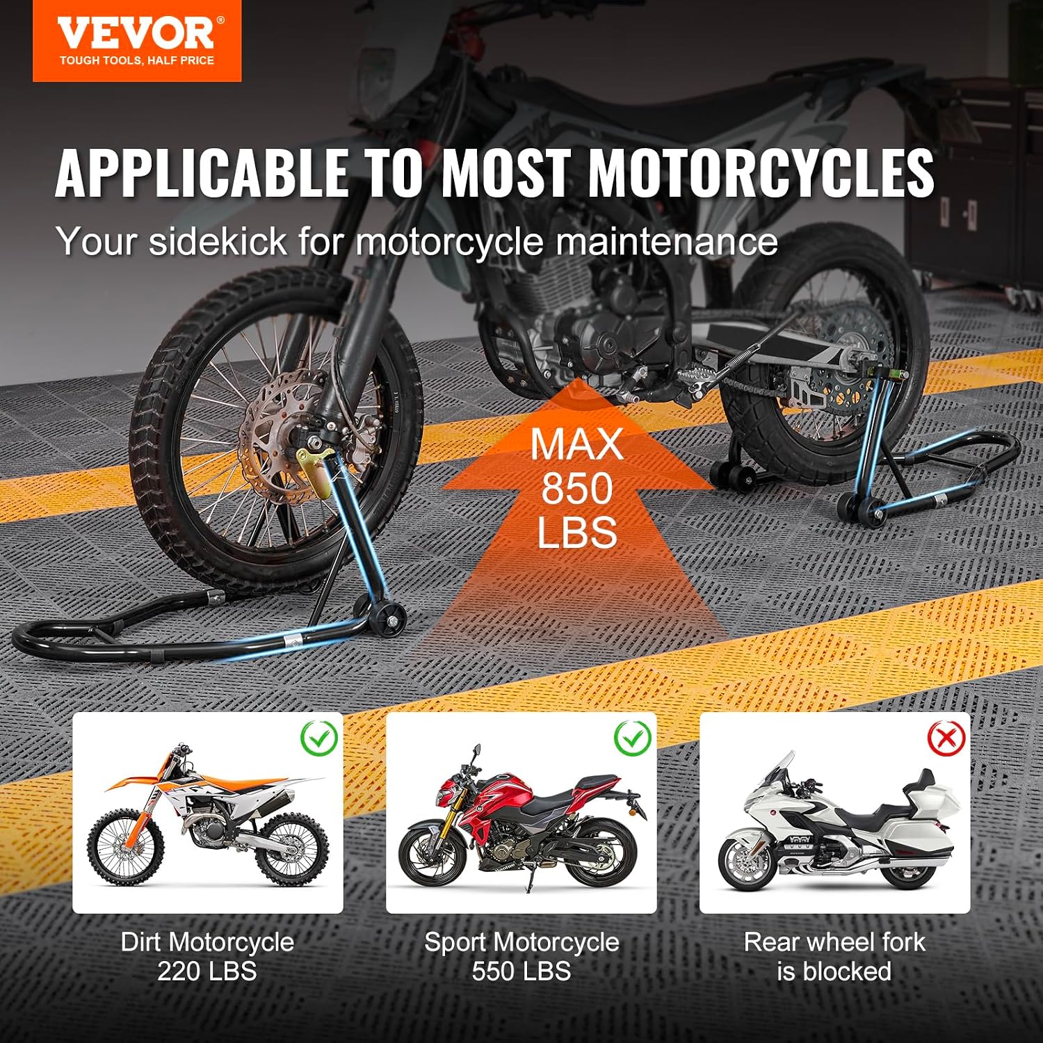 Motorcycle Front and Rear Stand Combo — 850 lb Capacity