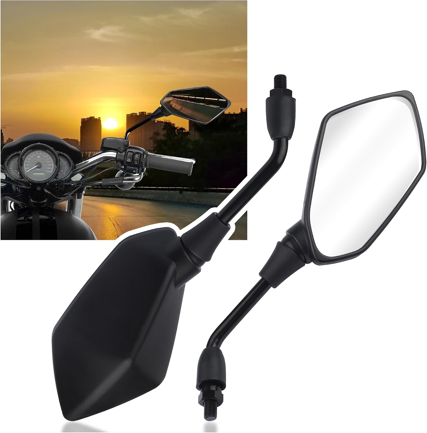 Motorcycle Mirrors with 8 mm and 10 mm Bolts — 2 Pieces, Adjustable