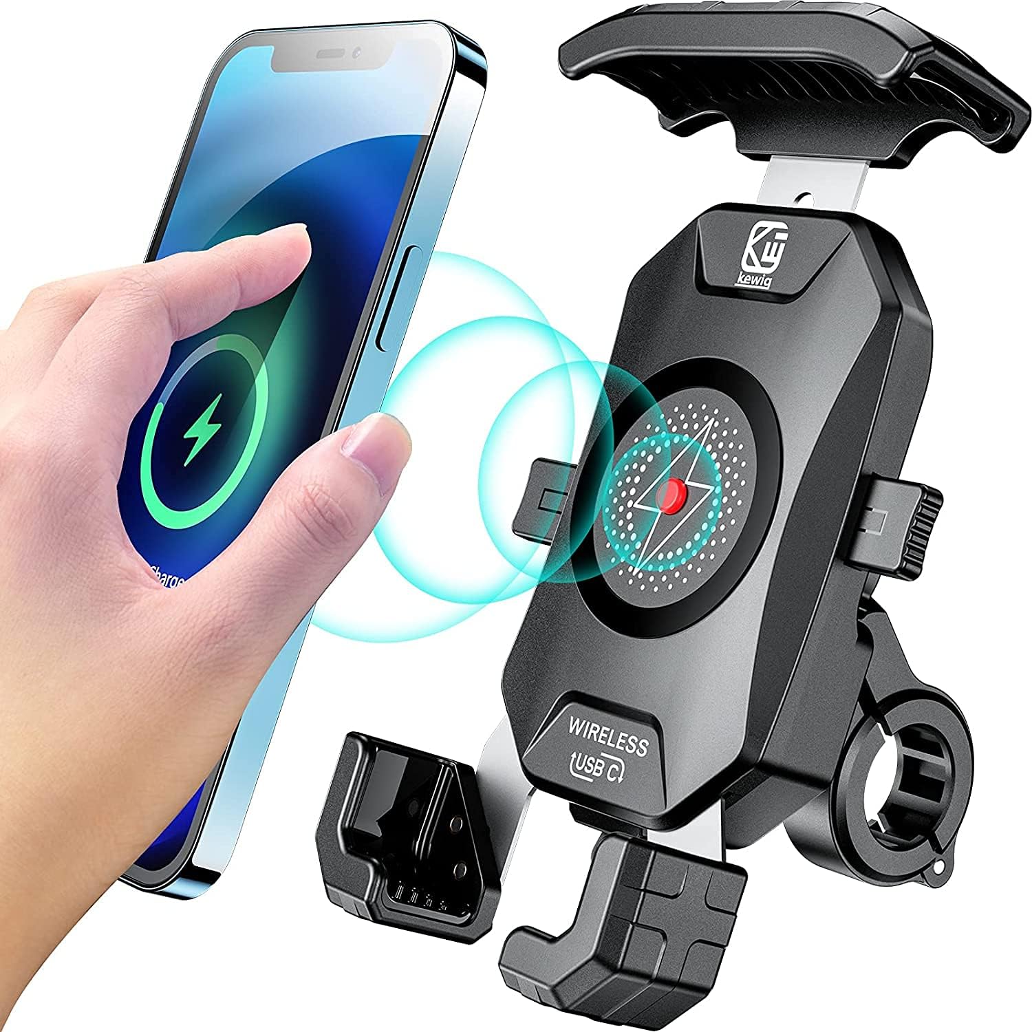 Motorcycle Phone Mount with 15W Wireless and 20W USB-C Charging