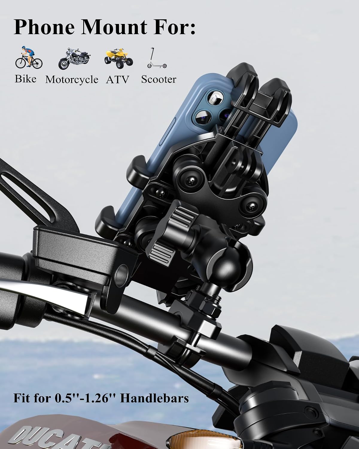Motorcycle Phone Mount with Anti-Shake Cradle